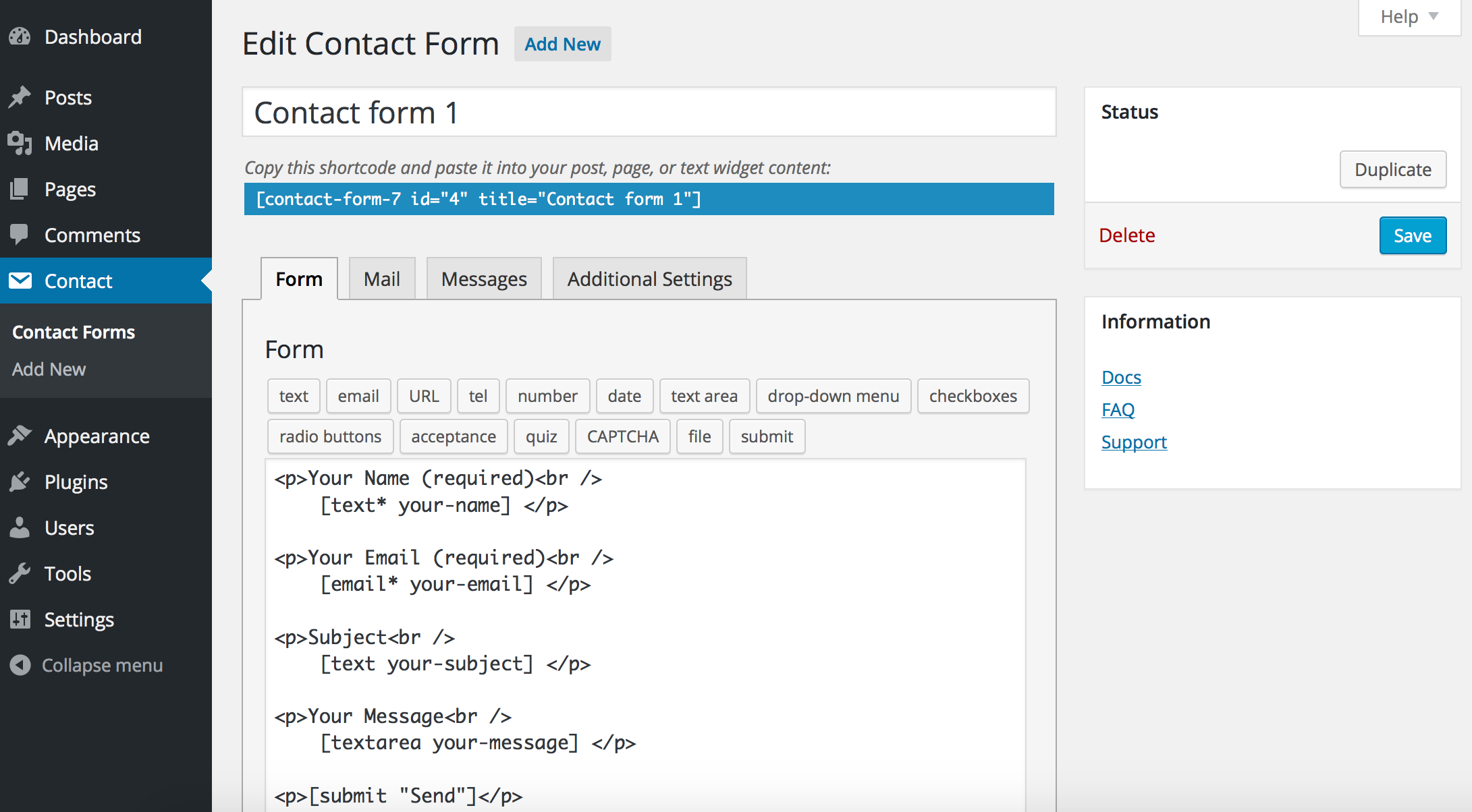 Contact form 7 plugins wordpress