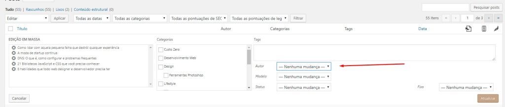 trocando a autoria de vários posts de uma vez no wordpress