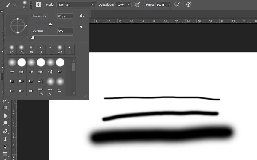 Regular tamanho do pincel no photoshop