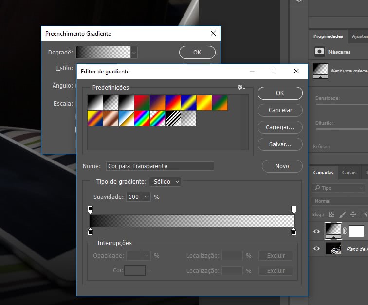 Preenchimento degradê no photoshop