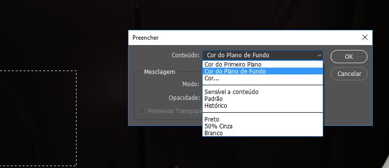 Preenchimento de seleção no photoshop