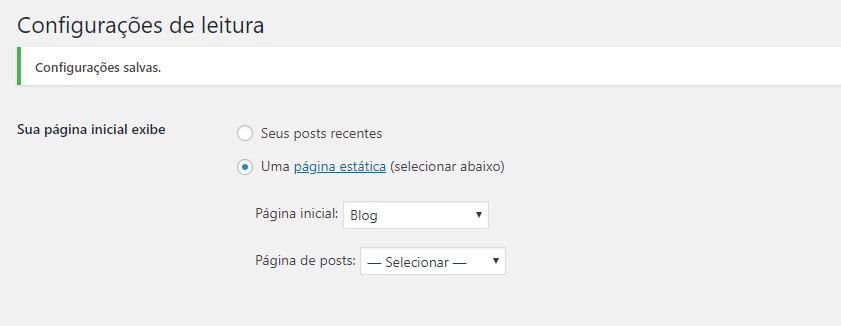 Configuração geral página inicial de blog