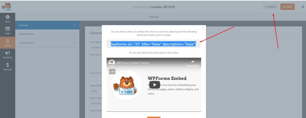 shortcode embed wp forms