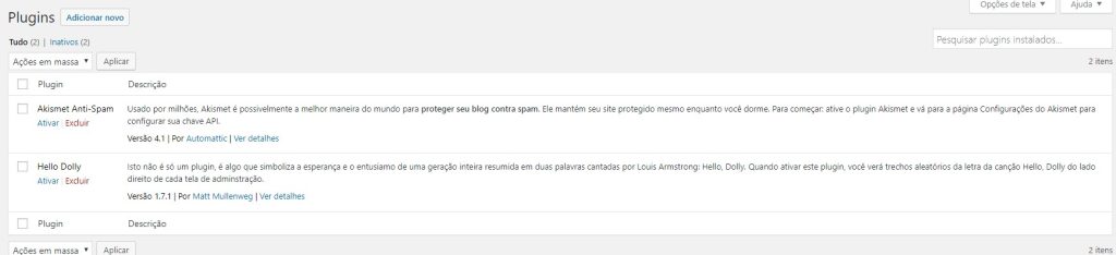 plugins instalados no wordpress