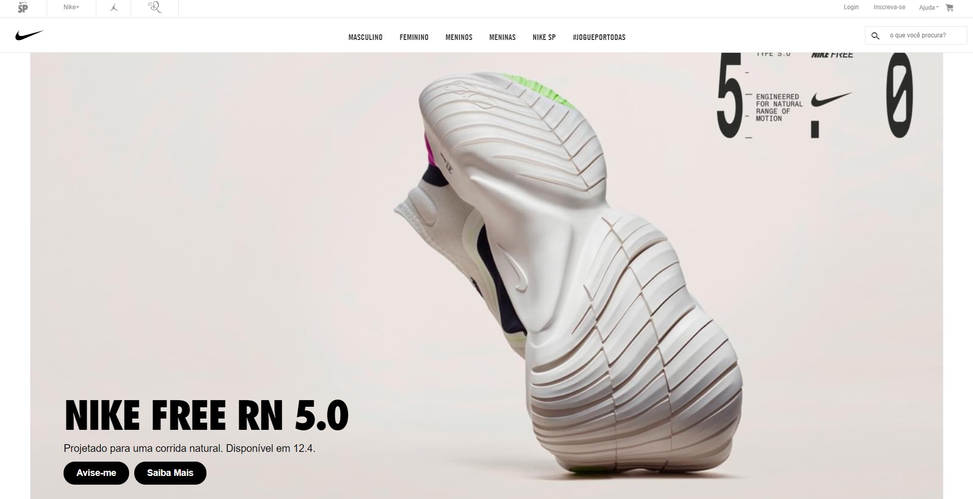 Imagem para sites - Exemplo site da nike