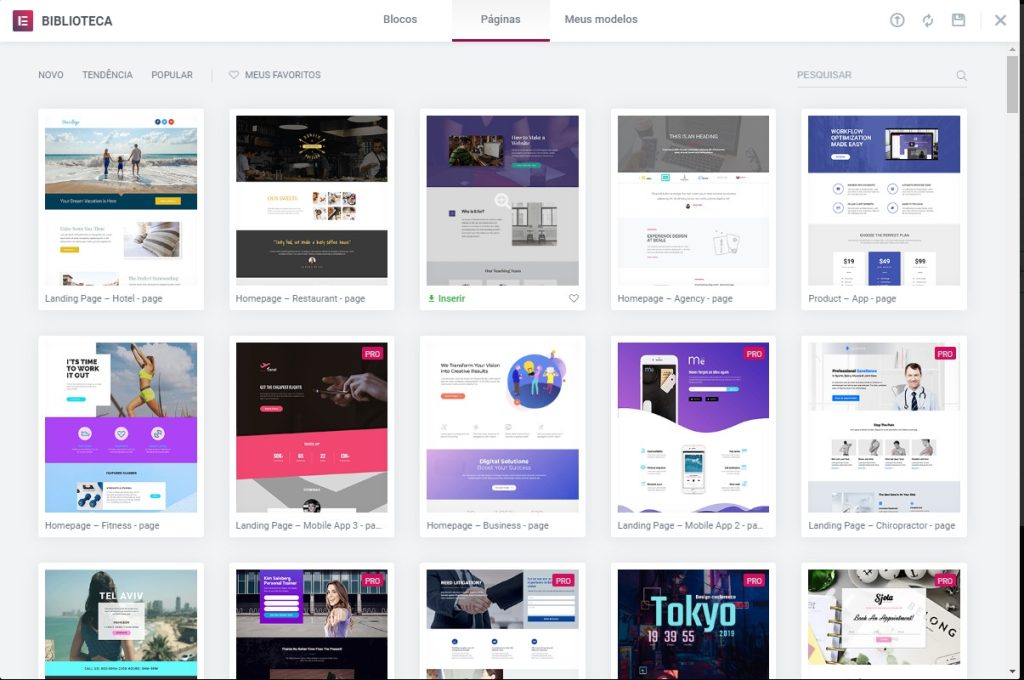 Blocos e templates no elementor