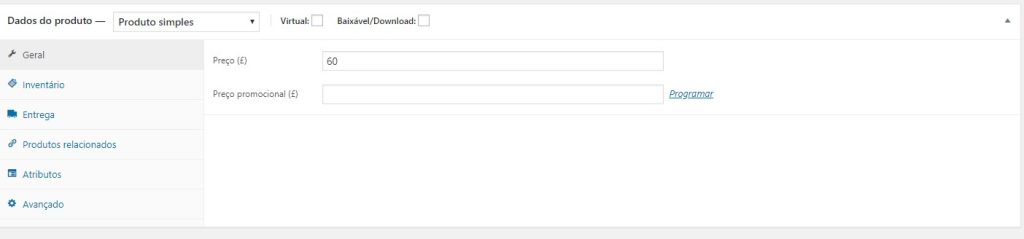configurações do produto no woocommerce