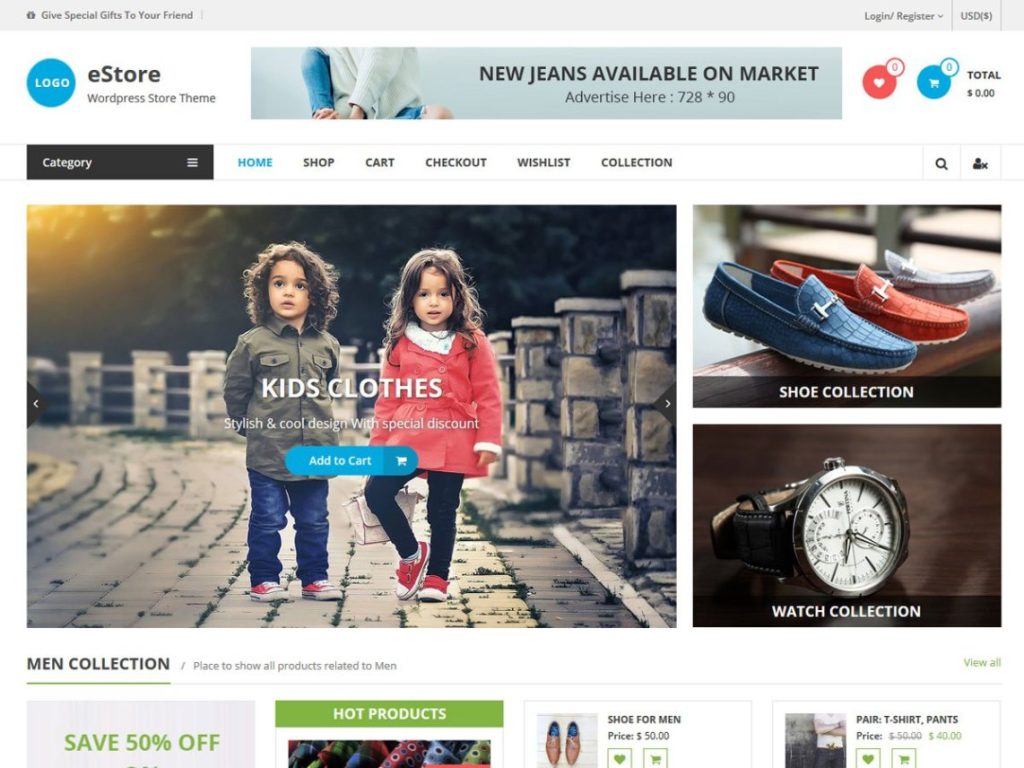 Template gratuito para wordPress loja online eStore