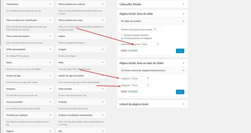 edição de categorias nos widgets