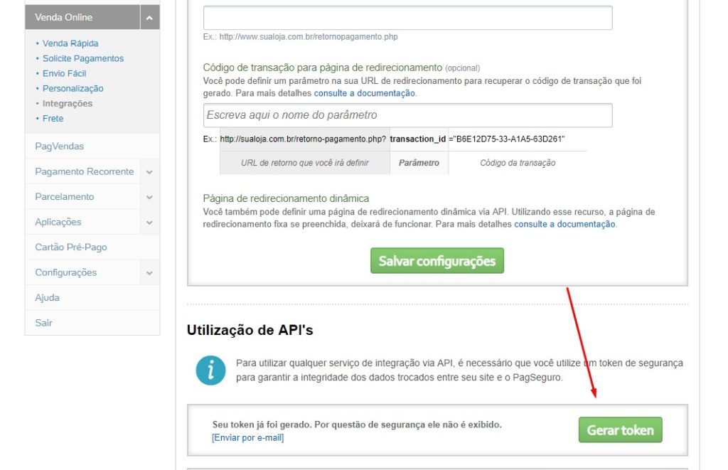 gerar token no pagseguro para woocommerce