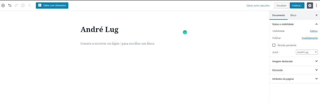nova página no wordpress