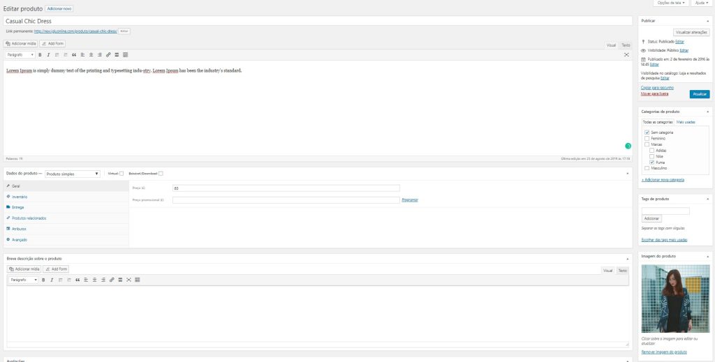 pagina de edição do produto woocommerce