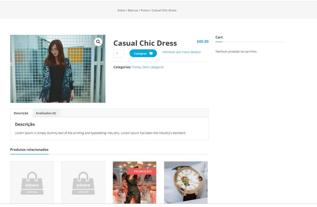 página padrão da loja online estore