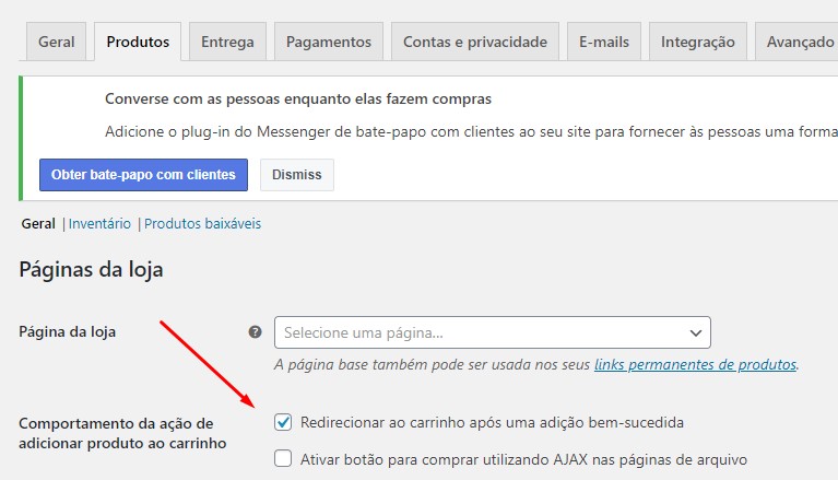 redirecionar para o carrinho woocommerce