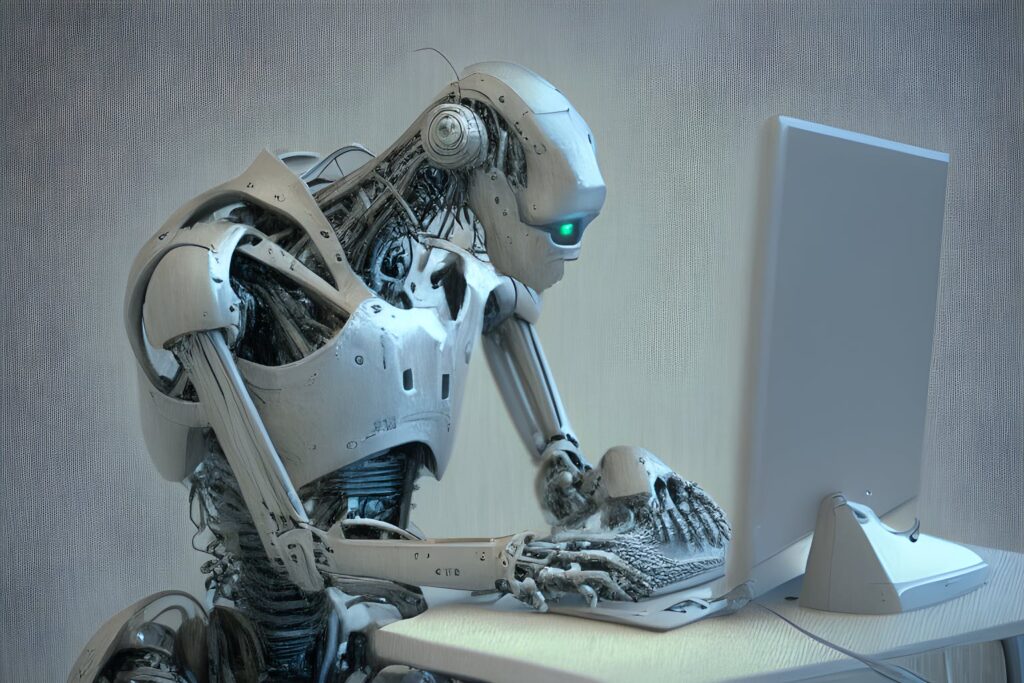 robô na frente de um computador