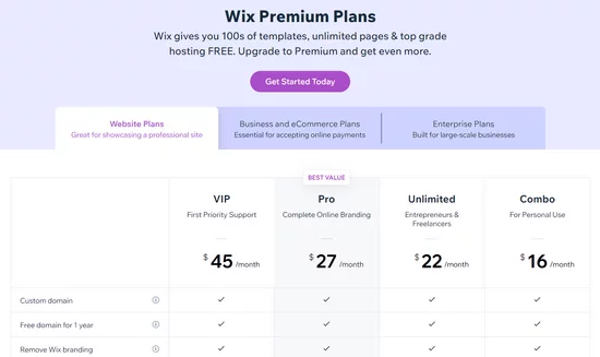 wix premium plans